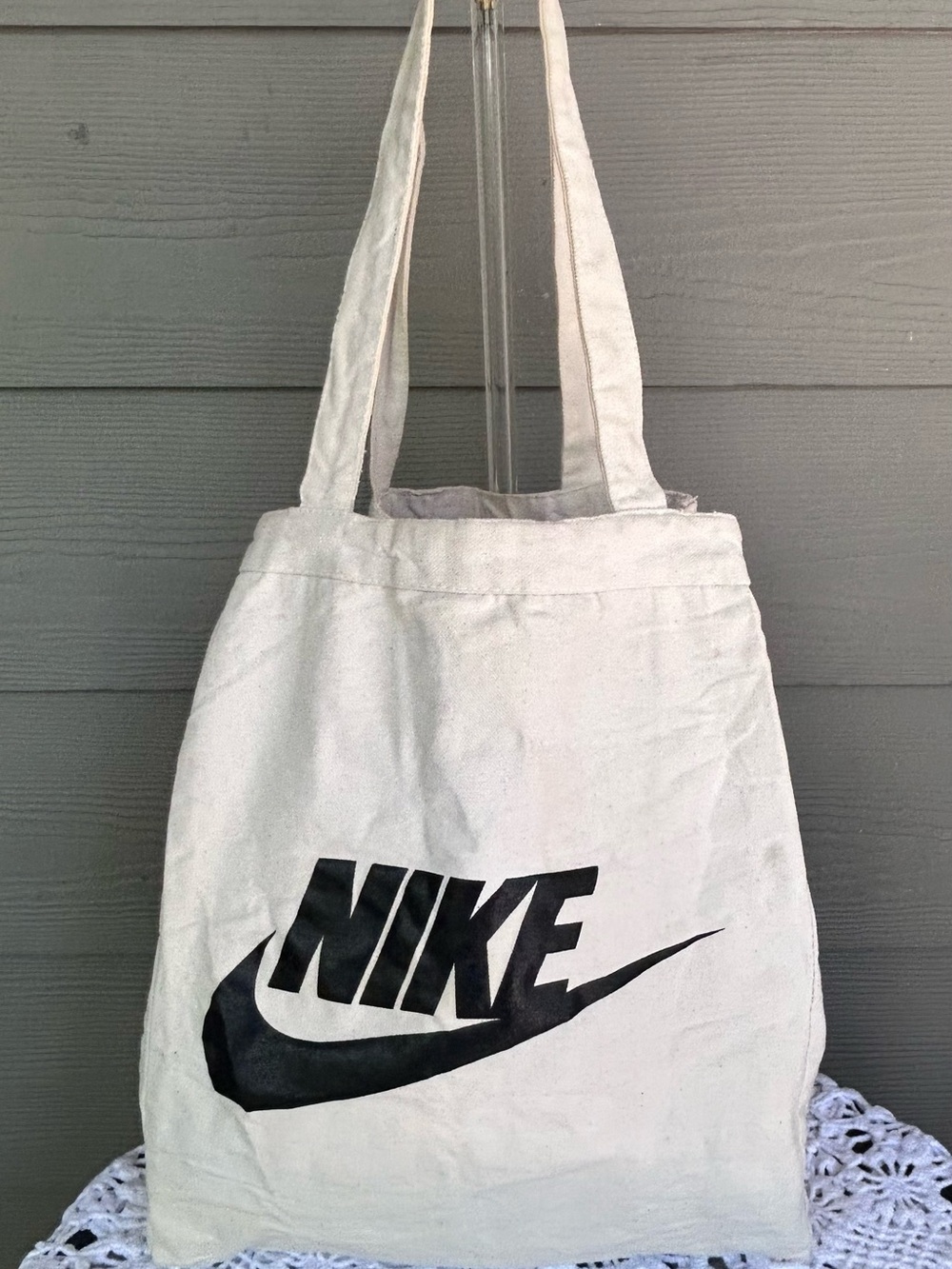 Nike Cream Canvas Tote with Black Swoosh